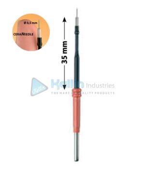 Micro Dissection Needle Electrodes With 2.4 mm Shaft, Straight 35 mm Monopolar high temperature tungsten needle electrodes with ceramic insulation for cutting and coagulation