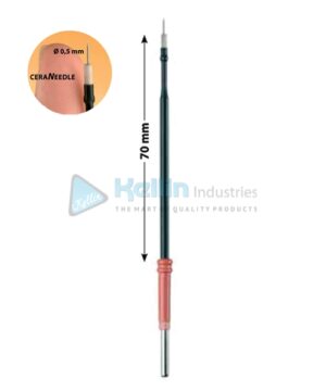 Micro Dissection Needle Electrodes With 2.4 mm Shaft, Straight 70 mm Monopolar high temperature tungsten needle electrodes with ceramic insulation for cutting and coagulation