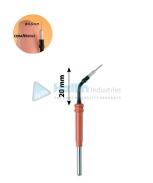 Micro Dissection Needle Electrodes With 2.4 mm Shaft, Angled 20 mm Monopolar high temperature tungsten needle electrodes with ceramic insulation for cutting and coagulation