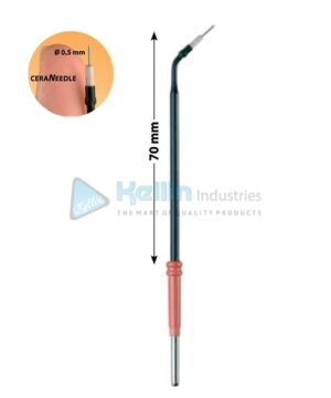 Micro Dissection Needle Electrodes With 2.4 mm Shaft, Angled 70 mm Monopolar high temperature tungsten needle electrodes with ceramic insulation for cutting and coagulation