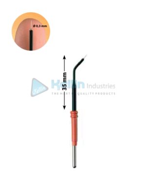 Micro Dissection Needle Electrodes With 2.4 mm Shaft, Angled 35 mm Monopolar high temperature tungsten needle electrodes for cutting