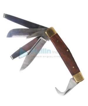 Horseman's Swiss Army Knife, Metal Handle Covered With Solid Wooden Pieces, Contains Five Knives