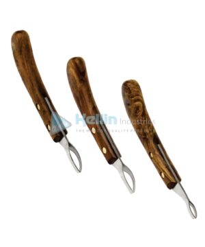 Oval Loop Hoof Knife Set (Wooden Handle) 14cm/5½" Set Of 3 Pieces
