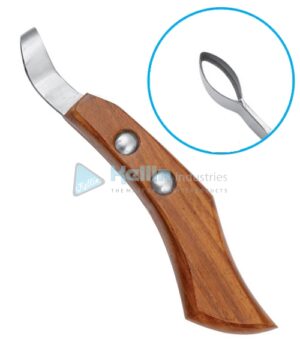 Oval Loop Hoof Knife (Wooden Handle) 14cm/5½" (Small) Length: 2.2cm Width: 1.1cm