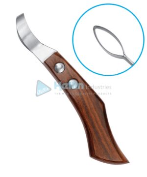 Oval Loop Hoof Knife (Wooden Handle) 14cm/5½" (Medium) Length: 3.7cm Width: 1.6cm