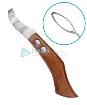 Oval Loop Hoof Knife (Wooden Handle) 14cm/5½" (Large) Length: 4.5cm Width: 2.1cm