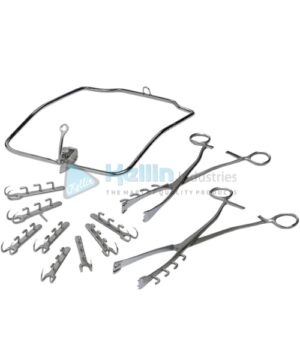 Weingart's Fixation Frame For Stomach Operating Set For Removing Foreign Bodies From the Rumen Set Containing 1- Weingart Fixation Frame 18cm/7" x 27cm/10½" 2- WEINGART Vulsellum Forceps 24cm/9½" 8- Fixation Teneculums Hooks 8cm