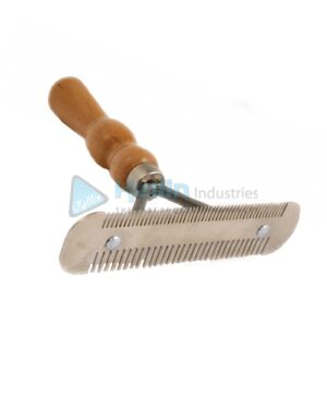 Double Sided Metal Curry Comb With Wooden Handle